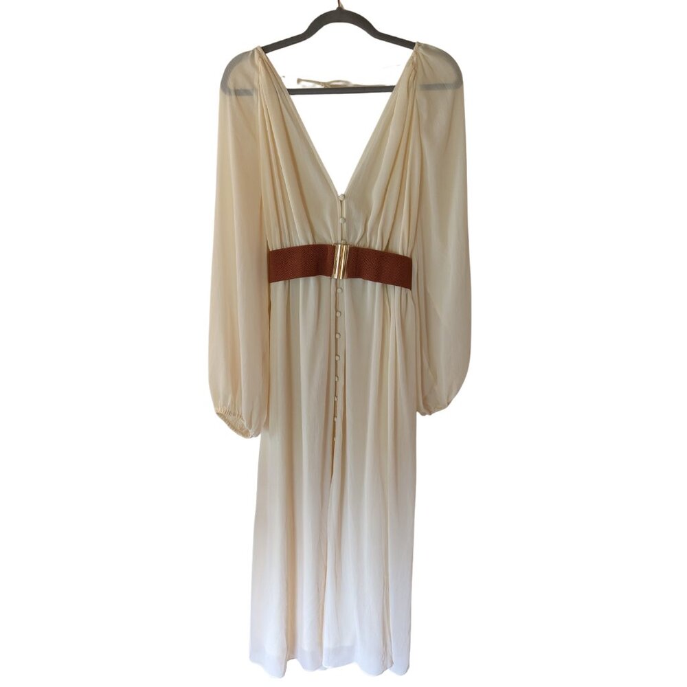 H&M Cream Maxi Dress with Brown Belt